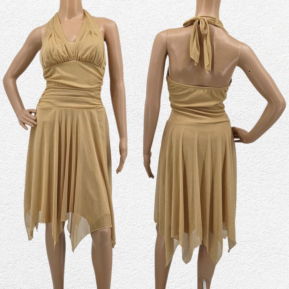 Vintage y2k Speechless Gold Midi Dress Fairycore Glitter Halter Siren Size S - Picture 3 of 12